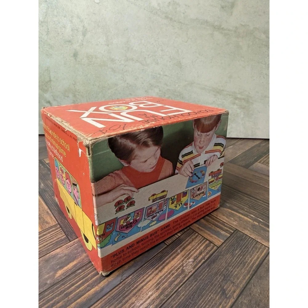 Vintage 1969 Ed-U-Cards Fun Box Plus and Minus Schoolbus Game